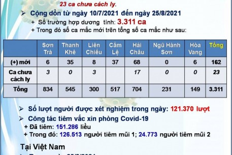 TÌNH HÌNH DỊCH COVID-19 ĐẾN NGÀY 25.8.2021