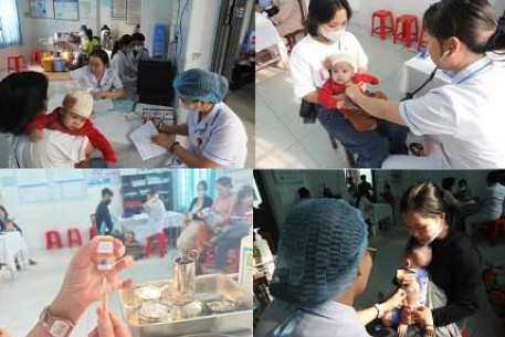 Trạm Y tế xã Hoà Nhơn trong ngày đầu triển khai chiến dịch tiêm vắc xin phòng, chống bệnh sởi